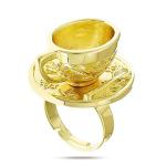 RechicGu Polish Golden Vintage Fairytale 3D Tea Cup Saucer Ring Party Fairy Tale Hatter Wonderland Cosplay Fancy Dress