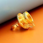 RechicGu Polish Golden Vintage Fairytale 3D Tea Cup Saucer Ring Party Fairy Tale Hatter Wonderland Cosplay Fancy Dress