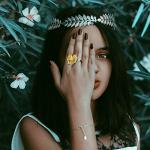 RechicGu Polish Golden Vintage Fairytale 3D Tea Cup Saucer Ring Party Fairy Tale Hatter Wonderland Cosplay Fancy Dress