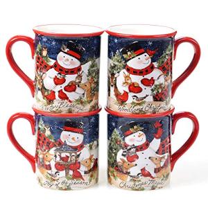 Magic of Christmas 16 oz Snowman Mugs – Set of 4 Festive Holiday Cups with Whimsical Winter Animal Scenes – Perfect for Coffee, Cocoa, Tea & Christmas Cheer!