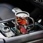 Topadorn Ceramic Coffee Travel Mug with Handle and Splash-Resistant Slider Lid, Suitable for Coffee and Tea, Microwave & Dishwasher Safe, Colorful Feather