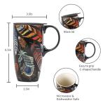 Topadorn Ceramic Coffee Travel Mug with Handle and Splash-Resistant Slider Lid, Suitable for Coffee and Tea, Microwave & Dishwasher Safe, Colorful Feather