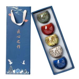 ZPGXLRZ 5Pcs Ceramic Tea Cup Set Chinese Tea Cups with Designed Gift Box - 5 Stylish Colors
