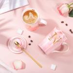 Coffee Mugs - Birthday Gifts for Women, Personalized Initial Customized Mug Tea Cup with Lid 14 Oz Pink, Spoon Greeting Card, Luxury Gift-Boxed Christmas Gift for Her Wife Mom Grandma Friend Unique,N