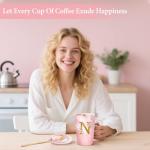 Coffee Mugs - Birthday Gifts for Women, Personalized Initial Customized Mug Tea Cup with Lid 14 Oz Pink, Spoon Greeting Card, Luxury Gift-Boxed Christmas Gift for Her Wife Mom Grandma Friend Unique,N