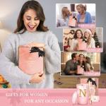 Coffee Mugs - Birthday Gifts for Women, Personalized Initial Customized Mug Tea Cup with Lid 14 Oz Pink, Spoon Greeting Card, Luxury Gift-Boxed Christmas Gift for Her Wife Mom Grandma Friend Unique,N
