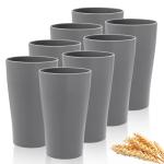 ejonirinjonir EI 8pcs Dark Grey Wheat Straw Cups,Unbreakable Plastic Reusable Cups,Plastic Tumbler Cups for Kitchen,Dishwasher Safe Water Glasses for Water, Coffee, Juice, Tea