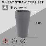 ejonirinjonir EI 8pcs Dark Grey Wheat Straw Cups,Unbreakable Plastic Reusable Cups,Plastic Tumbler Cups for Kitchen,Dishwasher Safe Water Glasses for Water, Coffee, Juice, Tea