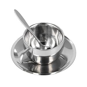 TOPINCN Coffee Cup Set, 3PCS/Set Insulated Stainless Steel Double Walled Mugs Milk Tea Cup with Saucer Spoon Set(180ml)