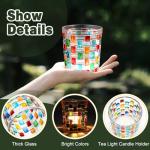 Toptime Tealight Candle Holder, Stained Glass Votive Candle Holder with Woven Pattern, Romantic Mosaic Tea Light Holder Cup for Table Centerpieces, Christmas, Birthday Party, Home Decor