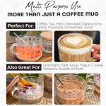 Love, Alana Diamond Pattern Glass Vintage Coffee Mugs, Set of 2, 14oz, Solid Bamboo Lids, Silver Spoon - Embossed, Vesatile Container - Perfect for Overnight Oats, Soup, Hot & Cold Drinks, Gift