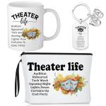 Didaey 3 Pcs Musical Theater Gifts for Women Funny Theatre Lover Gifts Theatre Makeup Bag Theater Life Cosmetic Bag 11.2 oz Coffee Mug Mask Keychain for Actors Actress