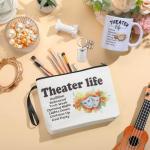 Didaey 3 Pcs Musical Theater Gifts for Women Funny Theatre Lover Gifts Theatre Makeup Bag Theater Life Cosmetic Bag 11.2 oz Coffee Mug Mask Keychain for Actors Actress