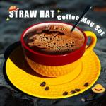 shiningsoul 4 PCS OP Anime Novelty Straw Hat Ceramic Coffee Mug Set - Lufffffy Hat 3D Mug with Saucer, Engraved Spoon & Enamel Pin, Collectible Tea/Coffee Accessories for Drinkware Anime Gift