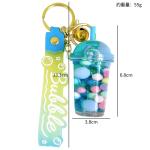 HSYHERE Luminous Lovely Summer Colourful Bean Bubble Tea Keychain Milk Tea Cup Keyring Moving Sand Key Chain Ring Bag Pendant Gift-pink