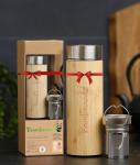 17 oz-Bambuood Premium Vacuum Insulated Stainless Steel Bamboo Tumbler - Leak Proof Bamboo Tumbler Thermos for Loose Leaf Tea, Coffee & Fruit-Infused Drinks - Keeps Cold 24/Hot 12 Hrs.