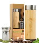 17 oz-Bambuood Premium Vacuum Insulated Stainless Steel Bamboo Tumbler - Leak Proof Bamboo Tumbler Thermos for Loose Leaf Tea, Coffee & Fruit-Infused Drinks - Keeps Cold 24/Hot 12 Hrs.