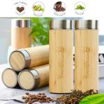 17 oz-Bambuood Premium Vacuum Insulated Stainless Steel Bamboo Tumbler - Leak Proof Bamboo Tumbler Thermos for Loose Leaf Tea, Coffee & Fruit-Infused Drinks - Keeps Cold 24/Hot 12 Hrs.