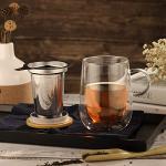 glastal Tea Infuser Mug 14.5oz Insulated Heatproof Glass Tea Cup with Removable Infuser and Lid, Clear Glass Teacup 430ml Double Wall Borosilicate Glass Teacup for Loose Tea, Gifts for Parents Dad Mum