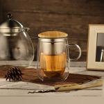 glastal Tea Infuser Mug 14.5oz Insulated Heatproof Glass Tea Cup with Removable Infuser and Lid, Clear Glass Teacup 430ml Double Wall Borosilicate Glass Teacup for Loose Tea, Gifts for Parents Dad Mum