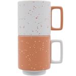American Atelier Stackable Coffee Mugs 2 Pc Set | 14oz Ceramic Cups for Kitchen Countertop, Tabletop, Island, or Café Display | Gift for Tea & Coffee Lovers (Coral)