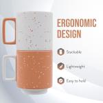 American Atelier Stackable Coffee Mugs 2 Pc Set | 14oz Ceramic Cups for Kitchen Countertop, Tabletop, Island, or Café Display | Gift for Tea & Coffee Lovers (Coral)