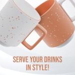 American Atelier Stackable Coffee Mugs 2 Pc Set | 14oz Ceramic Cups for Kitchen Countertop, Tabletop, Island, or Café Display | Gift for Tea & Coffee Lovers (Coral)