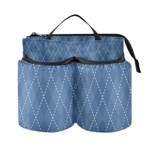 ElliTarr Luggage Cup Holder for Suitcases Free Hands Travel Cup Holder Portable Suitcase Cup Drink Holder Luggage Cup Caddy Bag Carrier Geometric Argyle Navy Blue