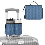 ElliTarr Luggage Cup Holder for Suitcases Free Hands Travel Cup Holder Portable Suitcase Cup Drink Holder Luggage Cup Caddy Bag Carrier Geometric Argyle Navy Blue