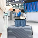 ElliTarr Luggage Cup Holder for Suitcases Free Hands Travel Cup Holder Portable Suitcase Cup Drink Holder Luggage Cup Caddy Bag Carrier Geometric Argyle Navy Blue
