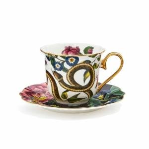 Spode Creatures of Curiosity 8.5oz Teacup & Saucer Set, Snake Motif - Fine China Victorian-Inspired Tableware with 22ct Gold Rim & Handle - Elegant Afternoon Tea & Brunch Entertainment
