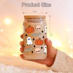 Coolife Halloween Pumpkin Ghost Skull Fall Cup - 16 oz Pumpkins Fall Mug, Iced Coffee Glass Tumbler, Spooky Glass Cups w/Lids Straws, Goth Spooky Gifts for Her, Halloween Gifts for Women Teen