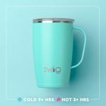 Swig Life 18oz Travel Mug, Insulated Tumbler with Handle and Lid, Cup Holder Friendly, Dishwasher Safe, Stainless Steel, Travel Coffee Cup (Aqua)