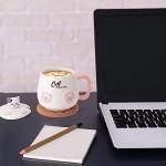 Bgbg Cute Cat Mug, Novelty Ceramic Coffee Tea Milk Cup with Lovely Kitty Lid, Kawaii Claw Spoon, Anime Coaster, Novelty Things Birthday Christmas Gift for Cat Lovers Women Her, 14 oz, White