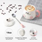 Bgbg Cute Cat Mug, Novelty Ceramic Coffee Tea Milk Cup with Lovely Kitty Lid, Kawaii Claw Spoon, Anime Coaster, Novelty Things Birthday Christmas Gift for Cat Lovers Women Her, 14 oz, White