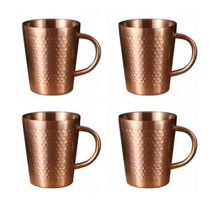 YJX 5.9oz Mugs Set of 4, Hammered 304 Stainless Steel Coffee Cups, Double Wall Insulated Mug, Copper Tea Cup with Handle, Lightweight Teacups, for Tea, Cold Drinks, Beer, Wine, Bars, Parties(175ml)