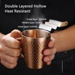 YJX 5.9oz Mugs Set of 4, Hammered 304 Stainless Steel Coffee Cups, Double Wall Insulated Mug, Copper Tea Cup with Handle, Lightweight Teacups, for Tea, Cold Drinks, Beer, Wine, Bars, Parties(175ml)
