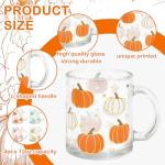 JarThenaAMCS 4Pcs Fall Glass Coffee Mug with Handle Orange Blue Pink Green Pumpkin Coffee Cups Autumn Thanksgiving Drinking Glasses for Hot Cold Drinks, 12oz