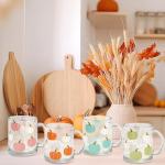 JarThenaAMCS 4Pcs Fall Glass Coffee Mug with Handle Orange Blue Pink Green Pumpkin Coffee Cups Autumn Thanksgiving Drinking Glasses for Hot Cold Drinks, 12oz