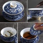 Jingdezhen Chinese Gaiwan Handmade 6oz/170ml China Blue and White Porcelain Gaiwan Kungfu Teacup Traditional Chinese Teaware Tea Set