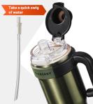 TKK 40 oz Tumblers with Handle and Straw, Ceramic Coating Insulated Bottle 100% Leakproof Travel Mug for Water, Iced Tea or Coffee, Smoothie, Cup Holder Friendly Base, Olive Green