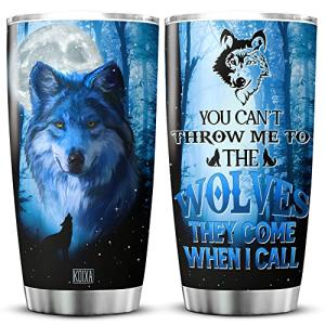 KOIXA Wolf Coffee Cup Tumbler With Lid - 20oz Travel Mug - Wildlife Animal Theme - Perfect For Wolf Lovers - Birthday Gifts For Men