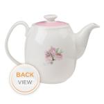 Christian Art Gifts Women's White Ceramic Teapot for One: He Gives Me New Strength - Psalm 23:3 Inspirational Bible Verse, Novelty/Vintage Pink Rose Flower Bouquet w/Golden Foil for Hot & Cold, 32 oz.