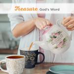 Christian Art Gifts Women's White Ceramic Teapot for One: He Gives Me New Strength - Psalm 23:3 Inspirational Bible Verse, Novelty/Vintage Pink Rose Flower Bouquet w/Golden Foil for Hot & Cold, 32 oz.