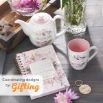 Christian Art Gifts Women's White Ceramic Teapot for One: He Gives Me New Strength - Psalm 23:3 Inspirational Bible Verse, Novelty/Vintage Pink Rose Flower Bouquet w/Golden Foil for Hot & Cold, 32 oz.