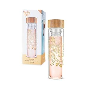 Pinky Up Blair Travel Infuser Mug, Double-Walled Glass, Stainless Steel Strainer, 16 Oz, Bouquet