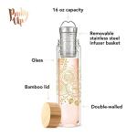 Pinky Up Blair Travel Infuser Mug, Double-Walled Glass, Stainless Steel Strainer, 16 Oz, Bouquet