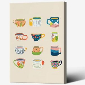 Cute Coffee And Tea Cup Poster Funny Colorful Kitchen Mug Wall Art Modern Minimalist Creative Cafe Aesthetic Prints Painting For Kitchen Living Room Dining Room Wall Decor 16x24in Wframed