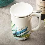 Tea Forte Blue Agave Fiore Ceramic 14 ounce Tea Mug with Infuser and Lid, Ceramic Cup with Handle for Steeping Loose Leaf Teas, Dishwasher & Microwave Safe