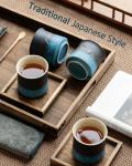 ZENS Japanese Tea Cups Set of 4, 8 oz Embossed Navy Blue Ceramic Japan Tea Cup for Hot Tea or Matcha, Japanese Style Handle-less, Occupied Japan Tea Cup, Asian Cups